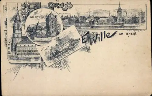 Litho Eltville am Rhein Hessen, Burg Eltville, Burg Crass