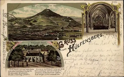 Litho Geismar Thüringen, Hülfensberg, Innenansicht der Kirche, Franziskanerkloster, Kapelle