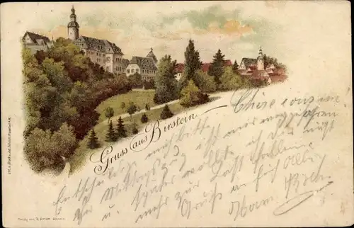 Litho Birstein in Hessen, Gesamtansicht, Häuser, Kirche