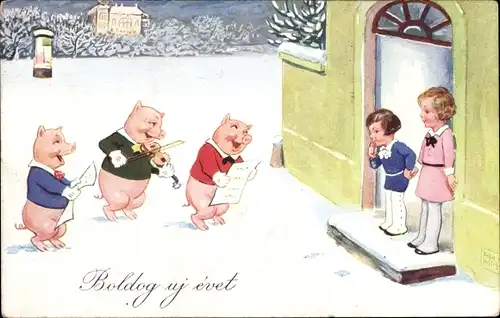 Künstler Ak Wills, John, drei Schweine singen für die Kinder