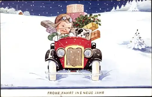 Künstler Ak Wills, John, Kind mit dem Auto, Geschenke, Hund