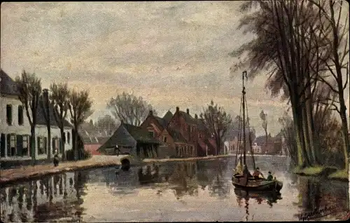 Künstler Ak Gerstenhauer, Johann Georg, niederländisches Motiv, Häuser am Kanal