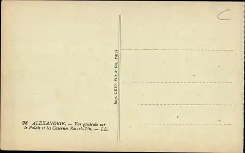 Ak Alexandria Ägypten, Gesamtansicht, Palast und Ras el Tin-Kaserne