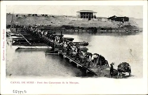 Ak Port Tewfik Suez Port Ägypten, Suezkanal, Mekka Caravan Bridge