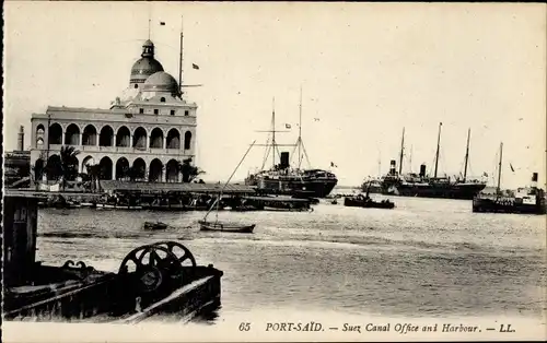 Ak Port Said Ägypten, Büro und Hafen des Suezkanals