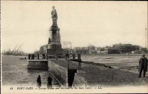 Ak Port Said Ägypten, Lesseps Monument, Entrance to the Suez Canal