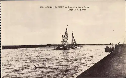 Ak Suez Ägypten, Canal de Suez, Dragues dans le Canal, Schwimmbagger