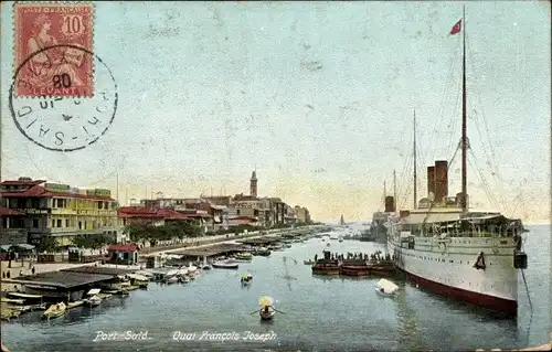 Ak Port Said Ägypten, Gesamtansicht des Quai Francois Joseph, Dampfer