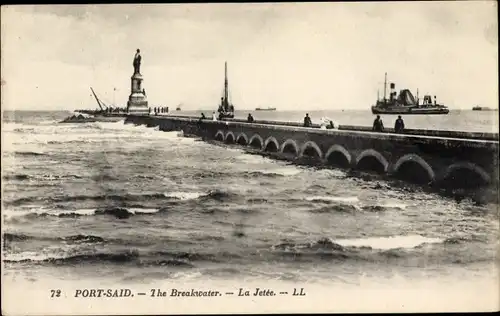 Ak Port Said Ägypten, Denkmal, Wellenbrecher