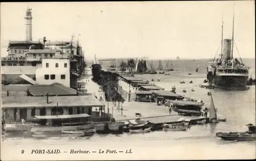 Ak Port Said Ägypten, Hafen, Schiff