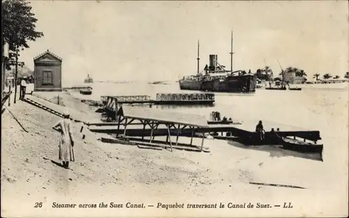 Ak Port Tewfik Suez Port Ägypten, Dampfer über den Suezkanal