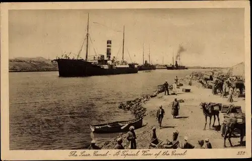 Ak Port Tewfik Suez-Hafen Ägypten, eine typische Ansicht des Suez-Kanals, Dampfer