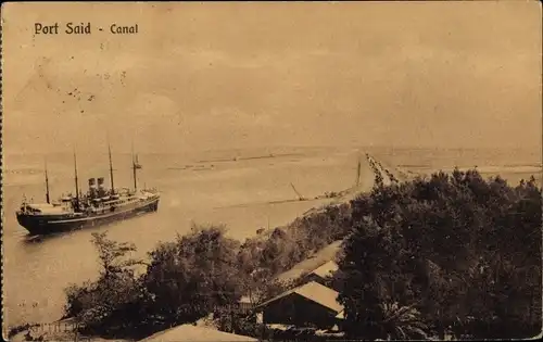 Ak Port Said Ägypten, Kanal, Dampfschiff