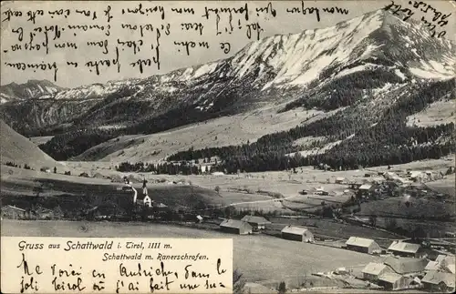 Ak Schattwald in Tirol, Panorama mit Ranerschrofen