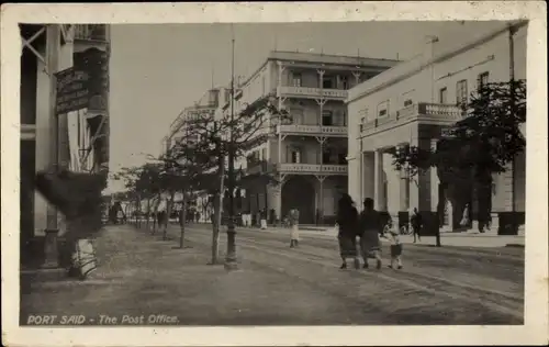 Ak Port Said Ägypten, Straßenpartie mit Post