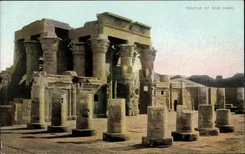 Ak Ägypten, Temple of Kom Ombo, Alte Tempelruine, Säulen mit Inschriften