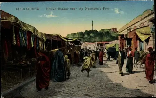 Ak Alexandria, Ägypten, Eingeborenenbasar in der Nähe des Napoleon-Forts