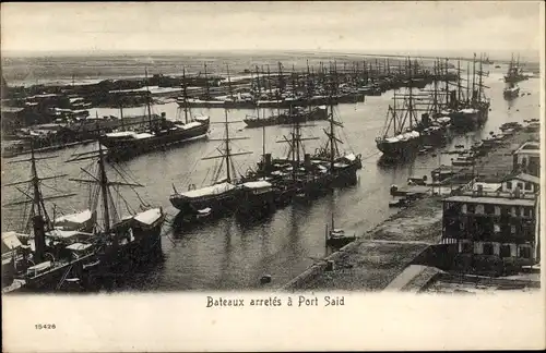 Ak Port Said Ägypten, Schiffe im Hafen