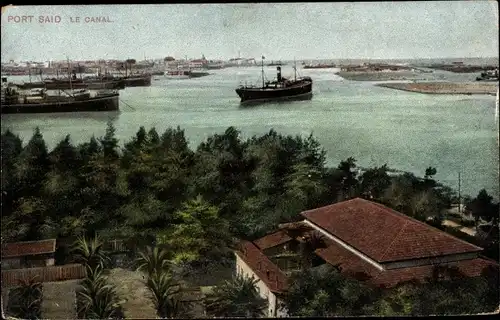 Ak Port Said Ägypten, Schiffe im Kanal