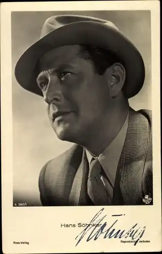 Ak Schauspieler Hans Söhnker, Portrait mit Hut