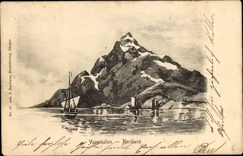 Ak Nordland Norwegen, Vaagekallen, Segelboot, Berg