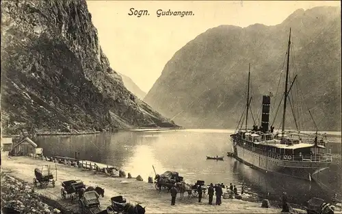 Ak Sogn Gudvangen Norwegen, Dampfer, Bucht