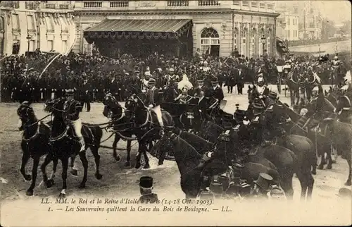 Ak Paris XVI Passy, Gare du Bois de Boulogne, König und Königin von Italien 1903