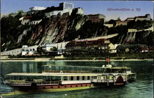 Ak Ehrenbreitstein Koblenz am Rhein, Salondampfer, Festung