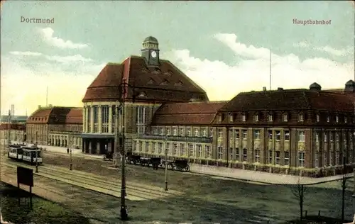 Ak Dortmund im Ruhrgebiet, Hauptbahnhof, Straßenbahn