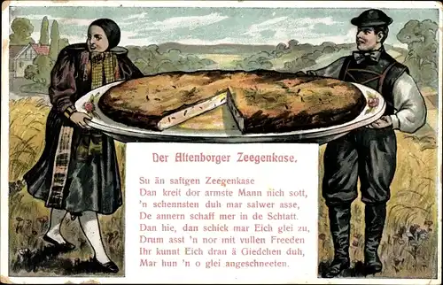 Ak Altenburg in Thüringen, Der Altenborger Zeegenkase, Ziegenkäse, Gedicht, Dialekt, Trachten