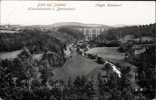 Ak Jocketa Pöhl Vogtland, Blick zur Elstertalbrücke und Barthmühle