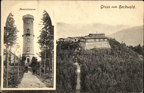 Ak Oybin in Sachsen, Gruß vom Hochwald, Restaurant, Aussichtsturm, Panorama