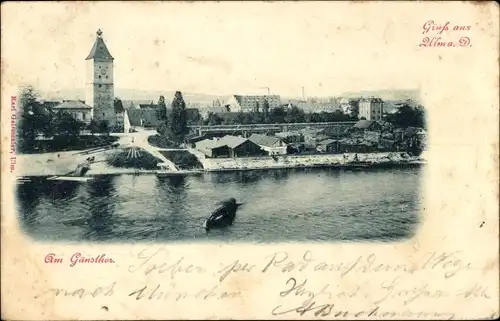 Ak Ulm an der Donau Baden Württemberg, Blick über den Fluss zum Gänsturm