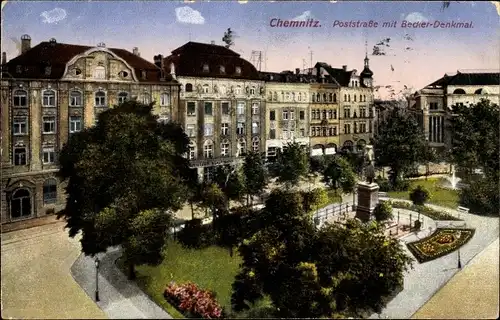 Ak Chemnitz in Sachsen, Poststraße, Becker Denkmal