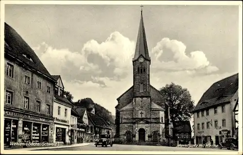 Ak Wehlen an der Elbe Sächsische Schweiz, Marktplatz, Kirche, Autos