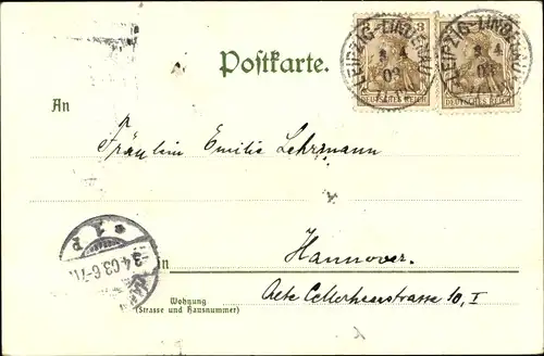 Litho Leipzig in Sachsen, Johanniskirche, Luther und Melanchthon Denkmal