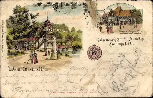 Litho Hamburg, Allgemeine Gartenbau-Ausstellung 1897, Weinhütte