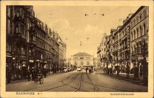 Ak Hannover in Niedersachsen, Bahnhofstraße, Straßenbahn, Fahrrad