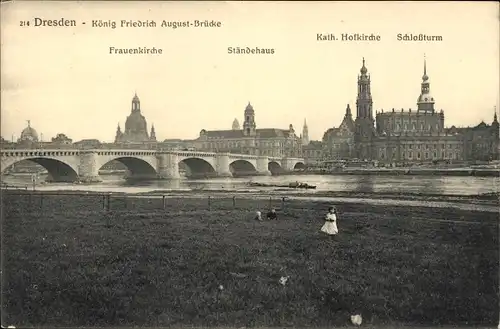 Ak Dresden Altstadt, König Friedrich August-Brücke, Frauenkirche, Ständehaus, katholische Hofkirche