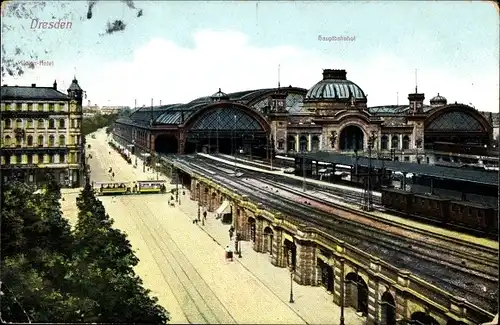 Ak Dresden, Hauptbahnhof, Außenansicht mit Gleisanlagen