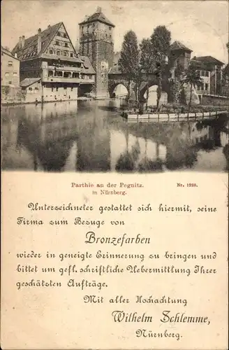 Ak Nürnberg in Mittelfranken, Teilansicht, Pegnitz