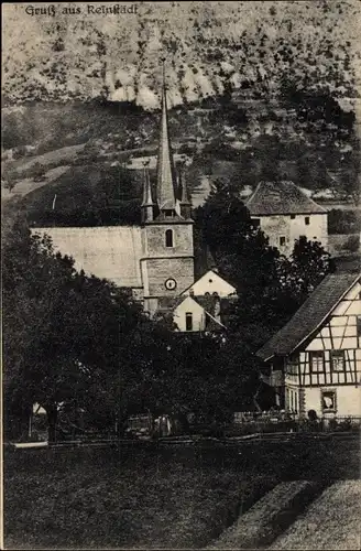 Ak Geunitz Reinstädt in Thüringen, Teilansicht, Fachwerk, Kirche