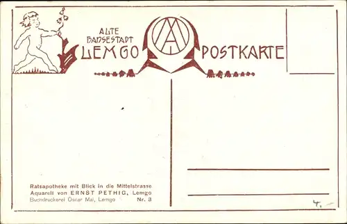 Ak Lemgo in Lippe, Ratsapotheke, Mittelstraße, Aquarell