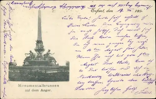 Ak Erfurt in Thüringen, Monumentalbrunnen, Anger