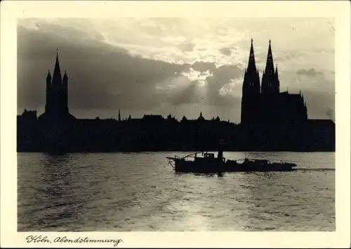 Ak Köln am Rhein, Teilansicht, Dom, Abendstimmung