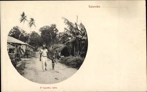 Ak Colombo Ceylon Sri Lanka, A Country Lane, Vater mit Kind