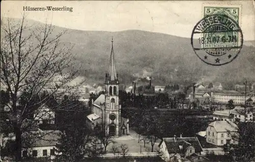 Ak Husseren Hüsseren Wesserling Elsass Haut Rhin, Teilansicht, Kirche