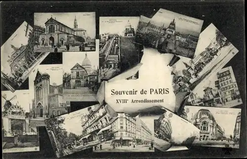 Ak Paris 18. Jahrhundert Montmartre, Basilika, Moulin Rouge, Panorama