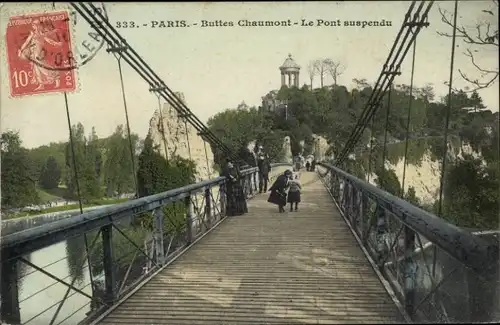 Ak Paris XIX. Buttes Chaumont, Hängebrücke