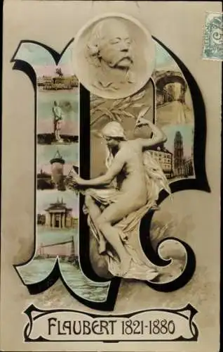 Ak Rouen Seine Maritime, Relief Flaubert 1821-1880, Gebäude